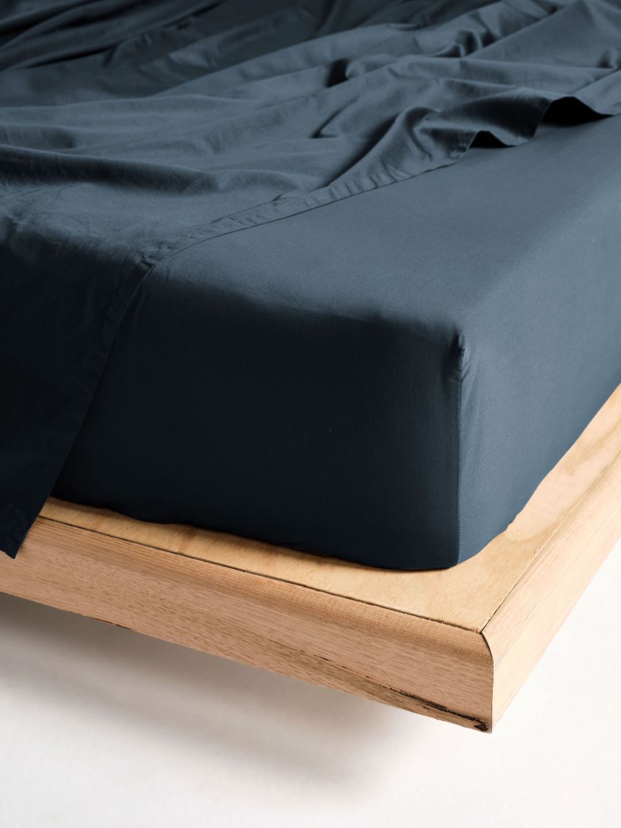 Augusta 500TC Navy Cotton Sateen Fitted Sheet 50cm