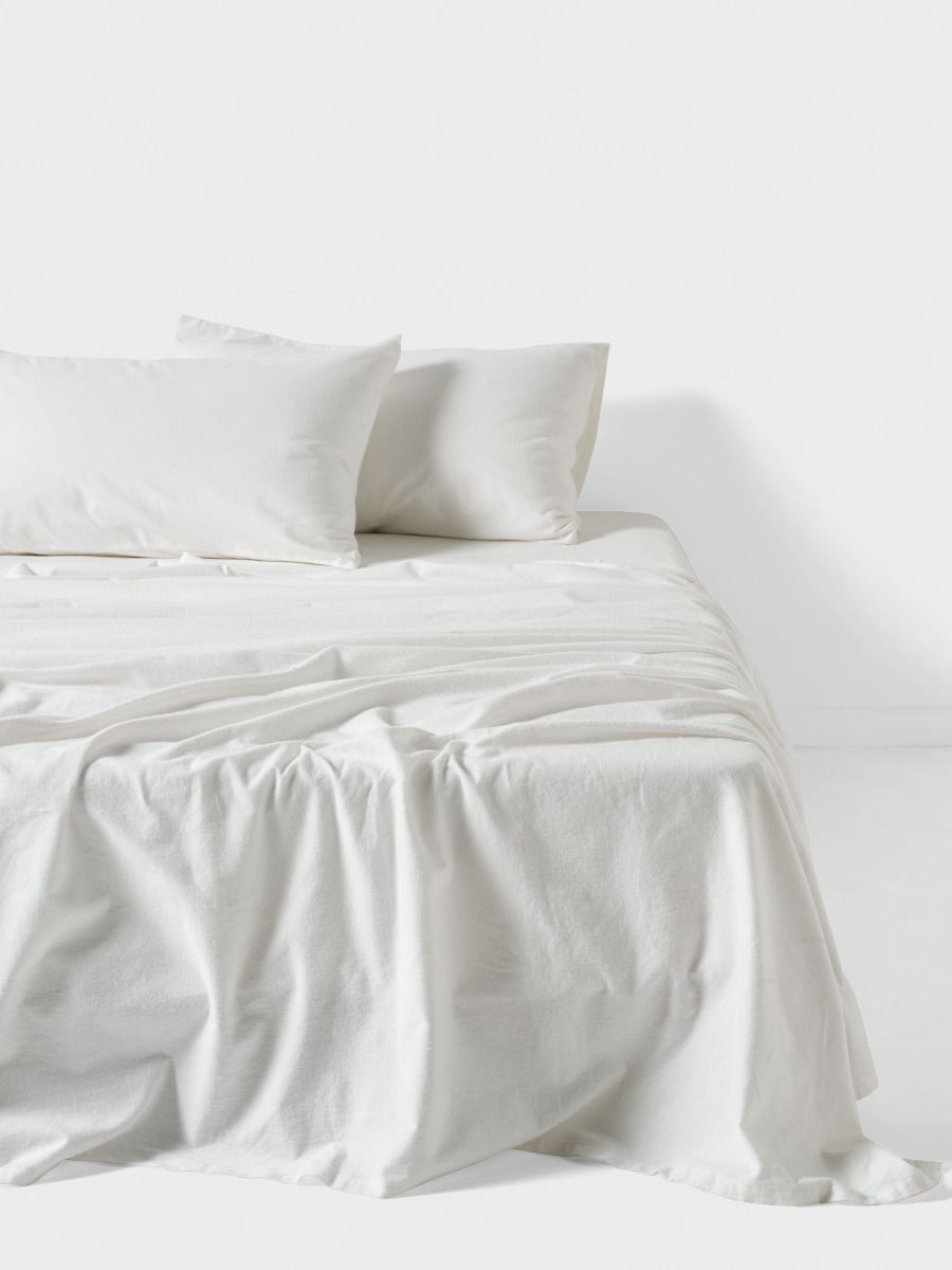 Flannelette White Plain-Dyed Sheet Set