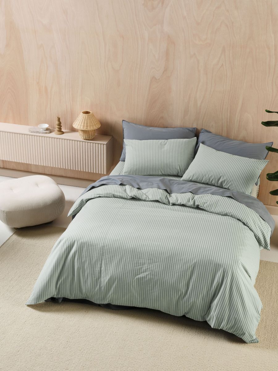 Classic Stripe Eucalyptus Quilt Cover Set