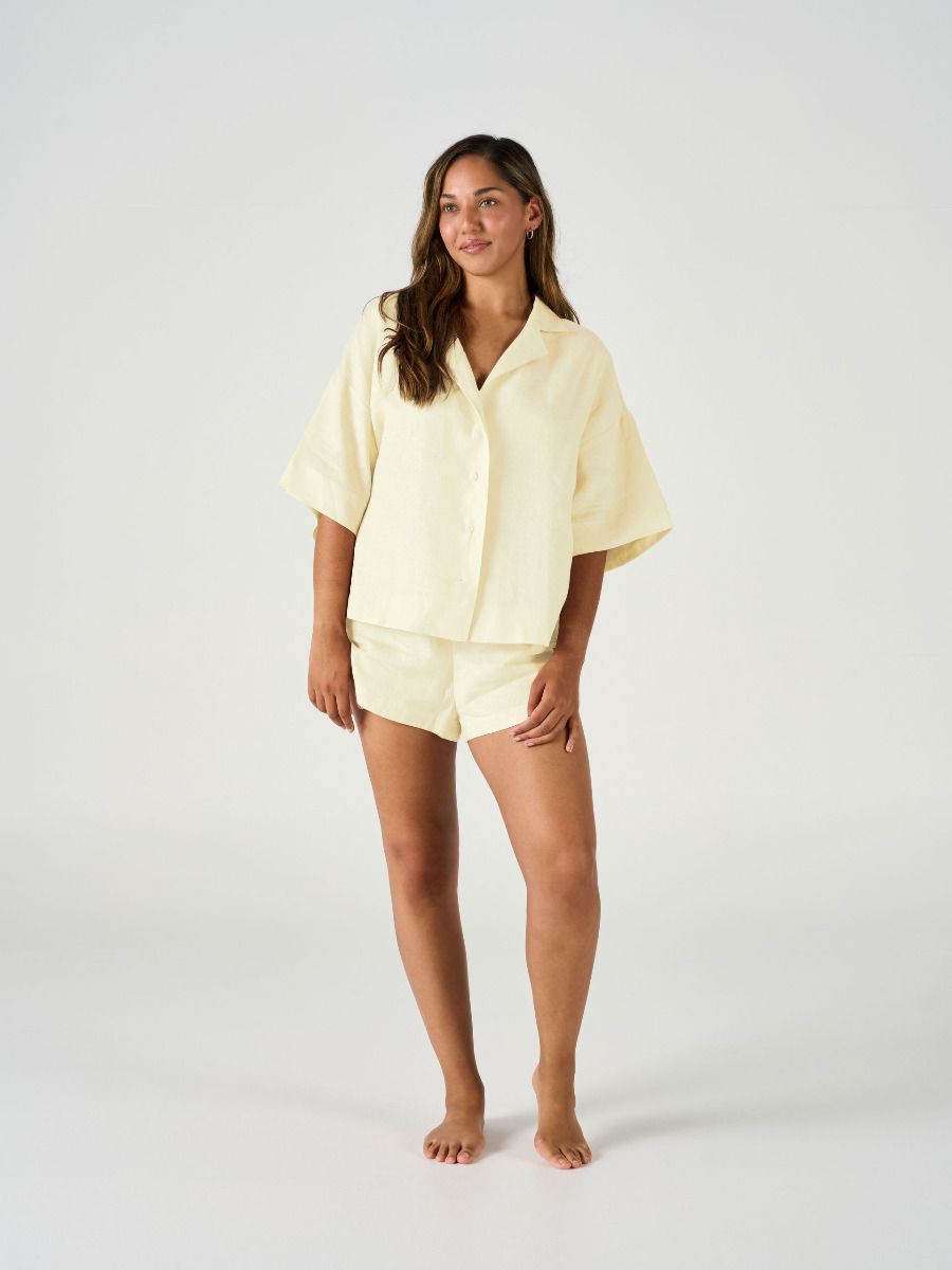 Nimes Lemon Linen Wide-Sleeved Shirt