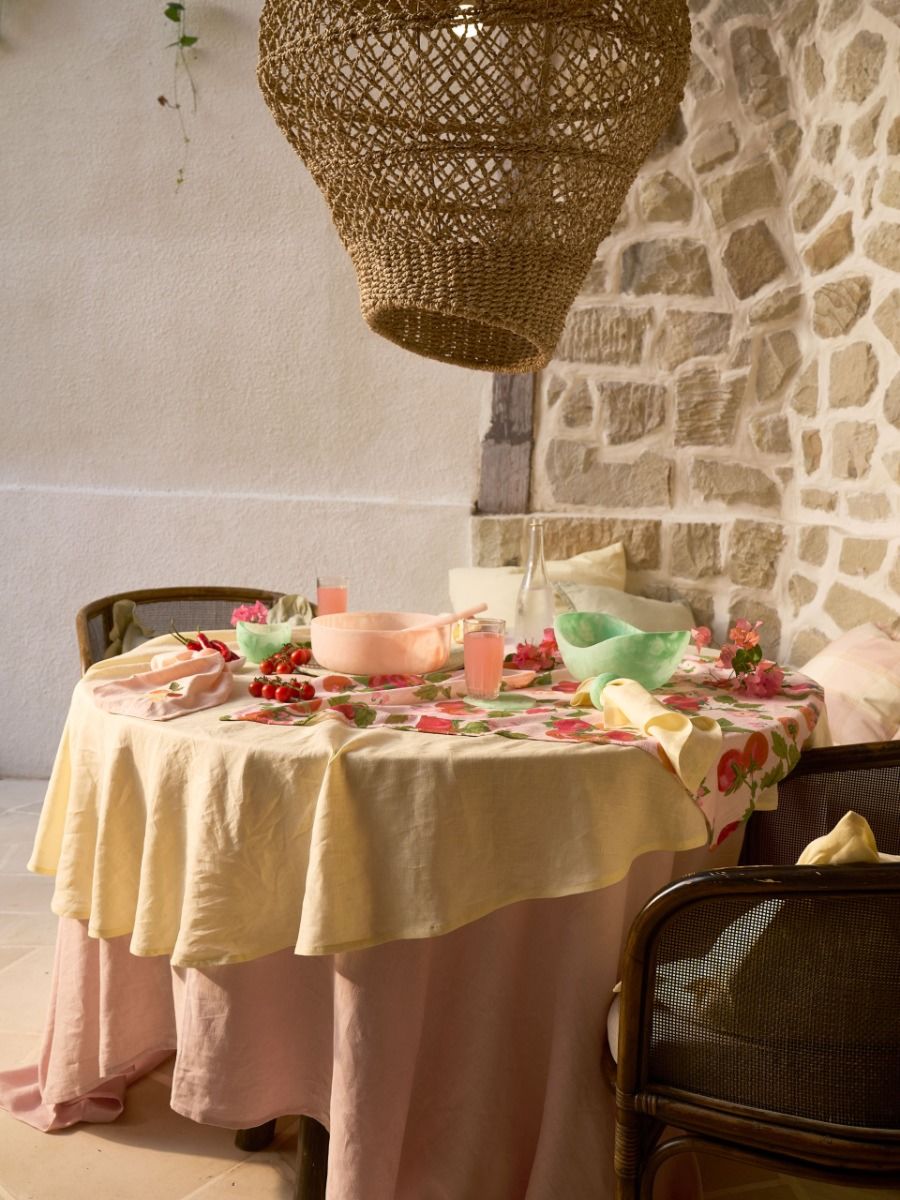 Nimes Lemon Linen Round Tablecloth