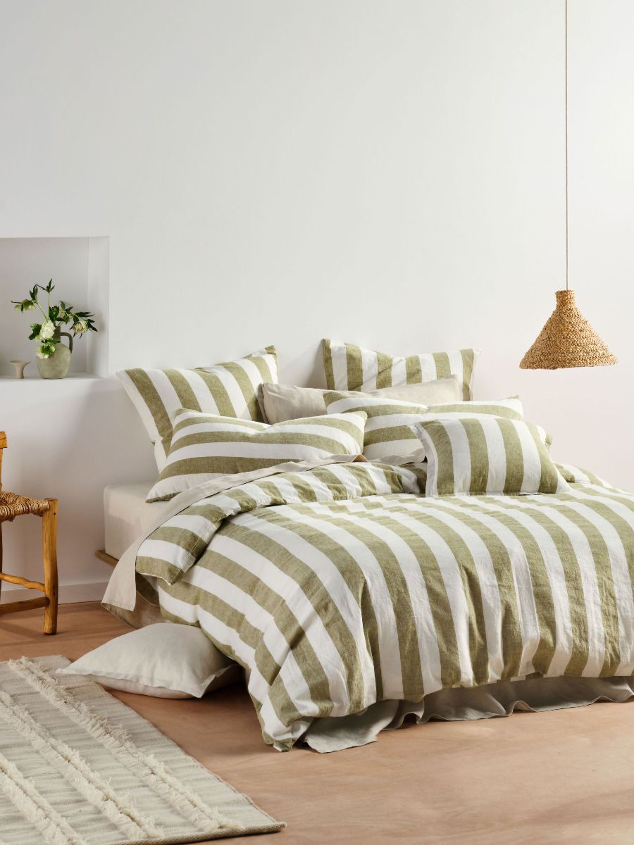 Vintage Stripe Pesto Quilt Cover Set