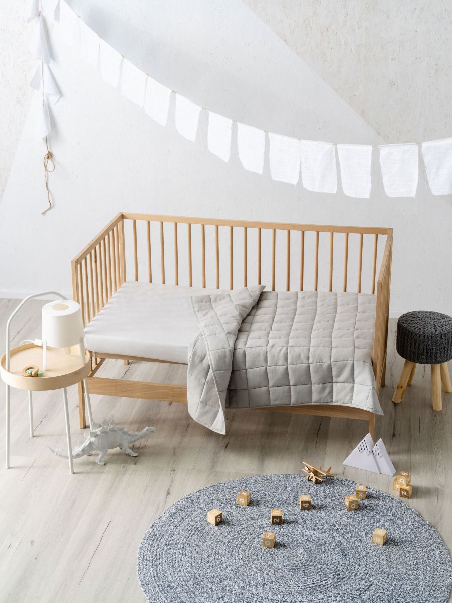 Nimes Pale Grey Linen Cot Coverlet