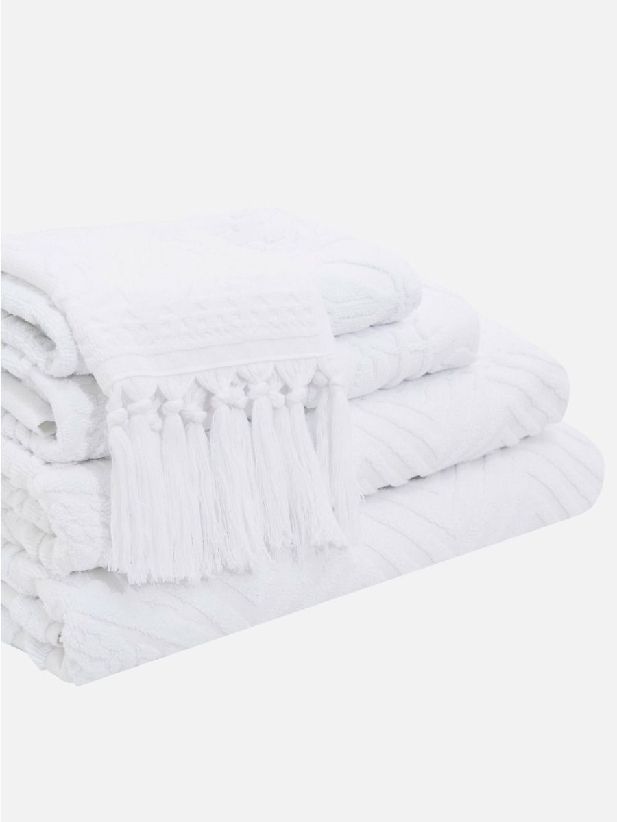 Palm Jacquard White Towel Collection