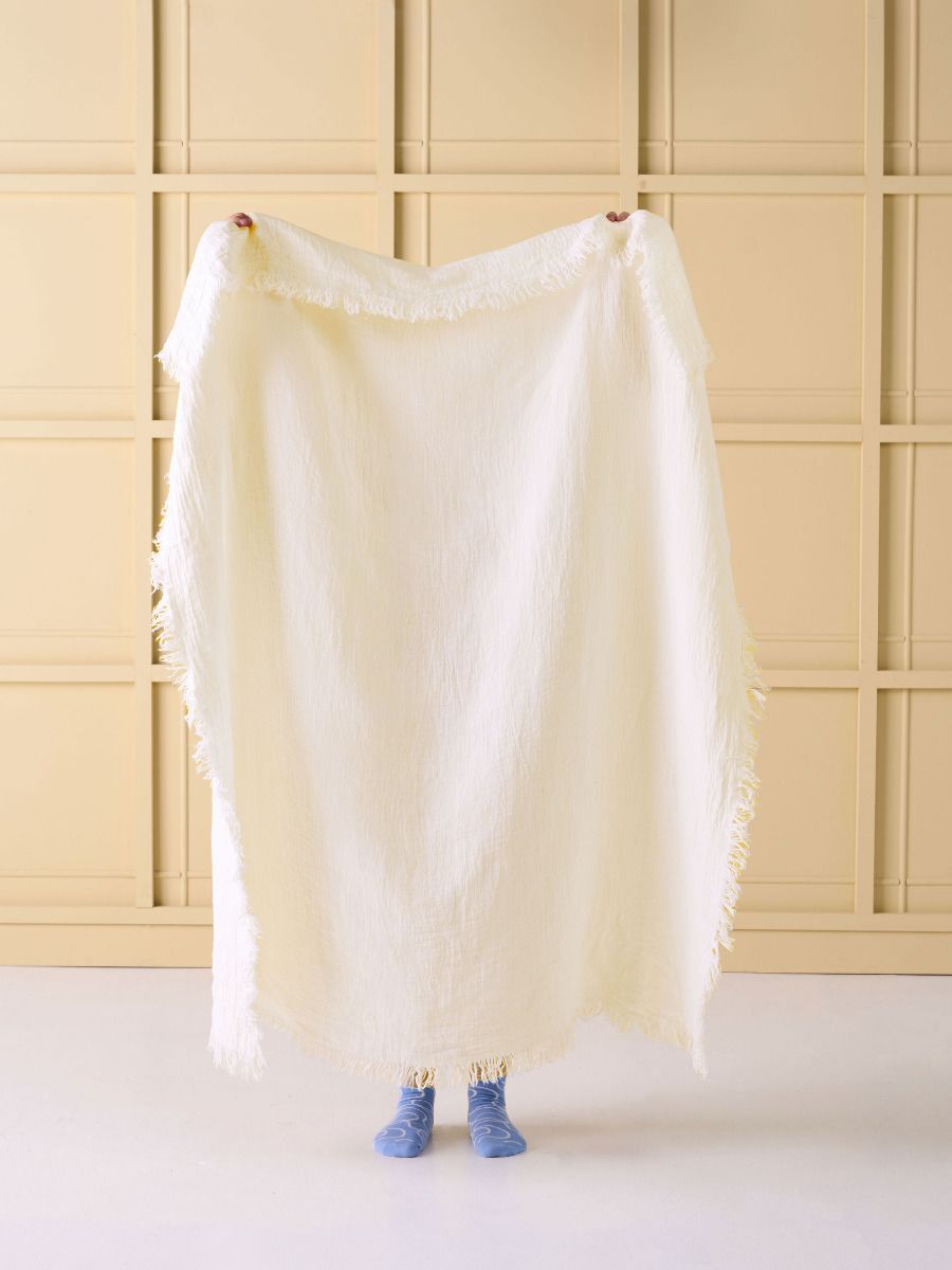 Linden White Linen Throw