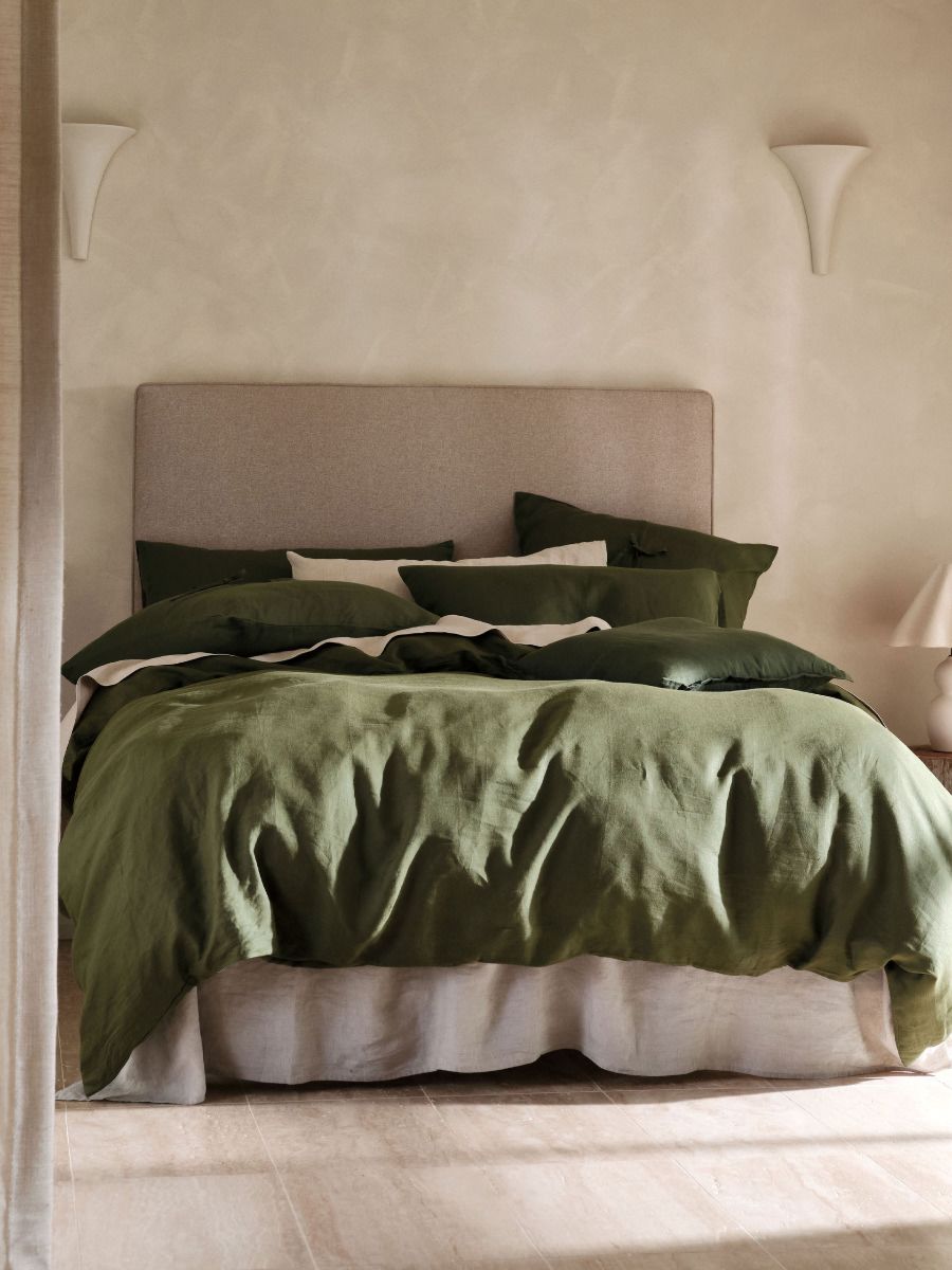 Nimes Moss Linen Quilt Cover Set