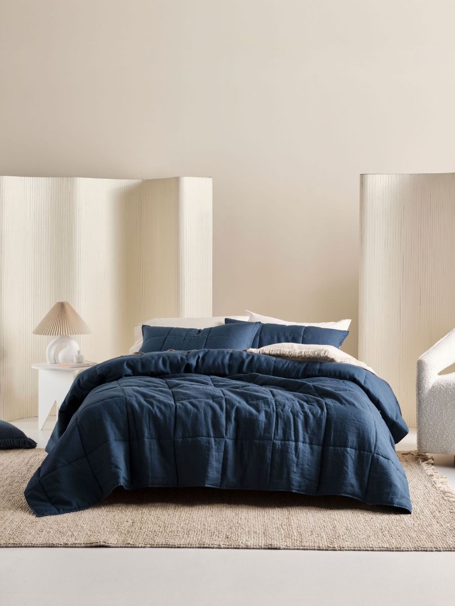 Nimes Navy Linen Coverlet