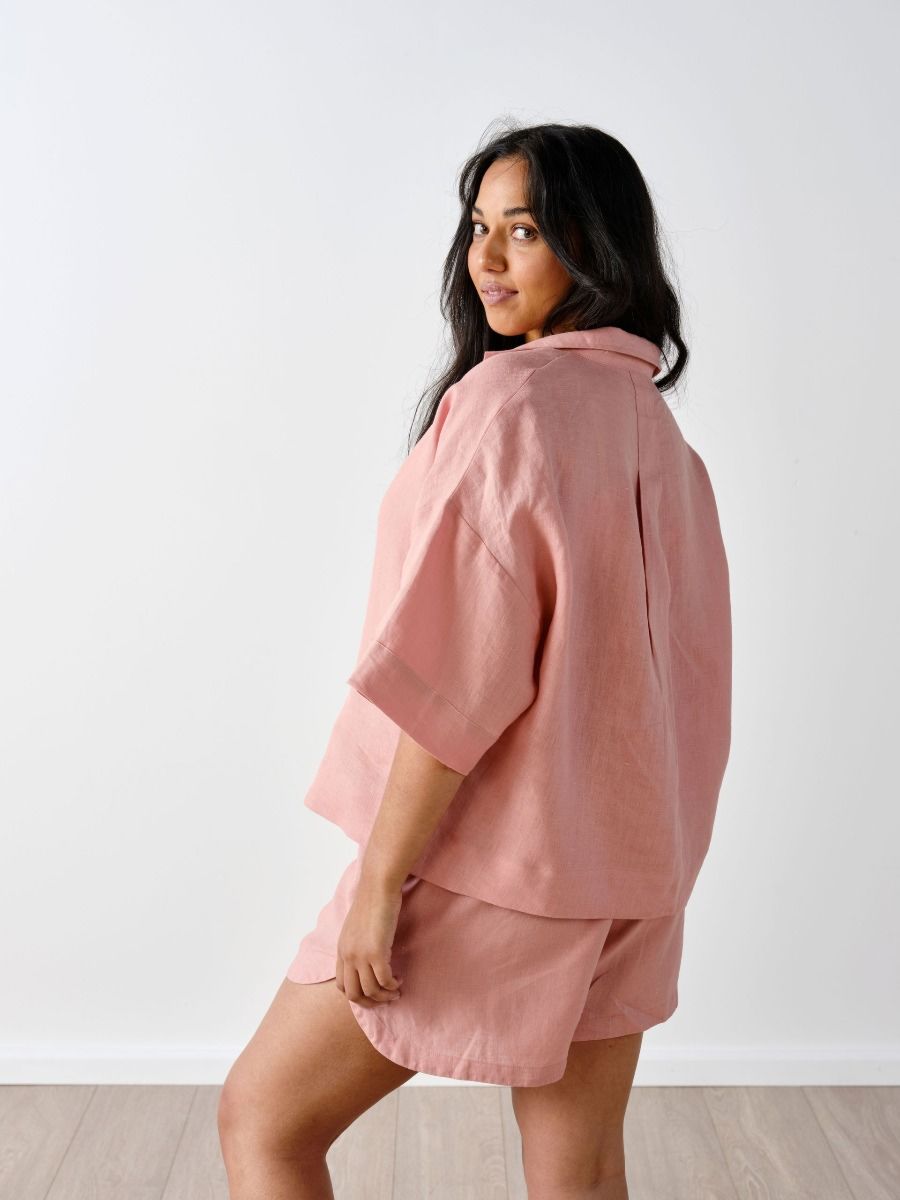 Nimes Rosette Linen Wide-Sleeved Shirt