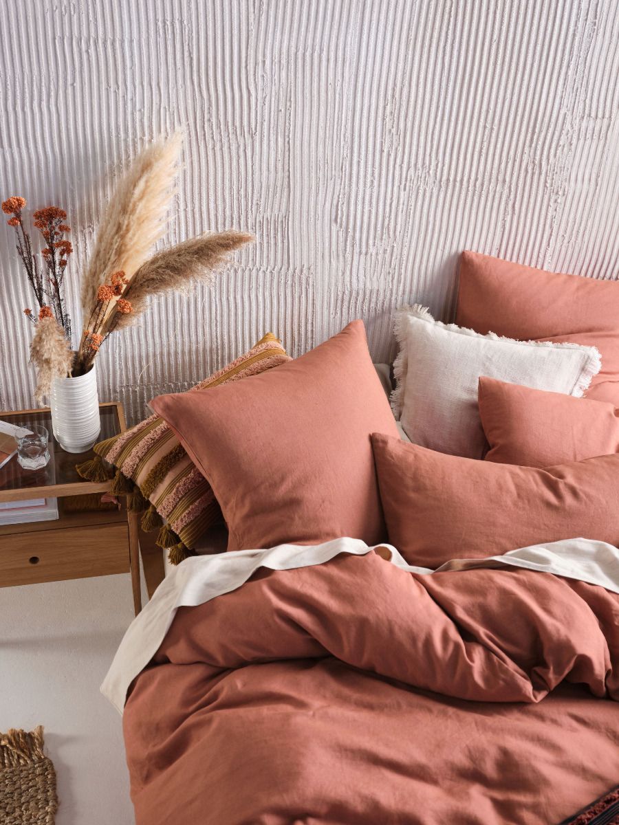 Nimes Rust Linen Quilt Cover Set