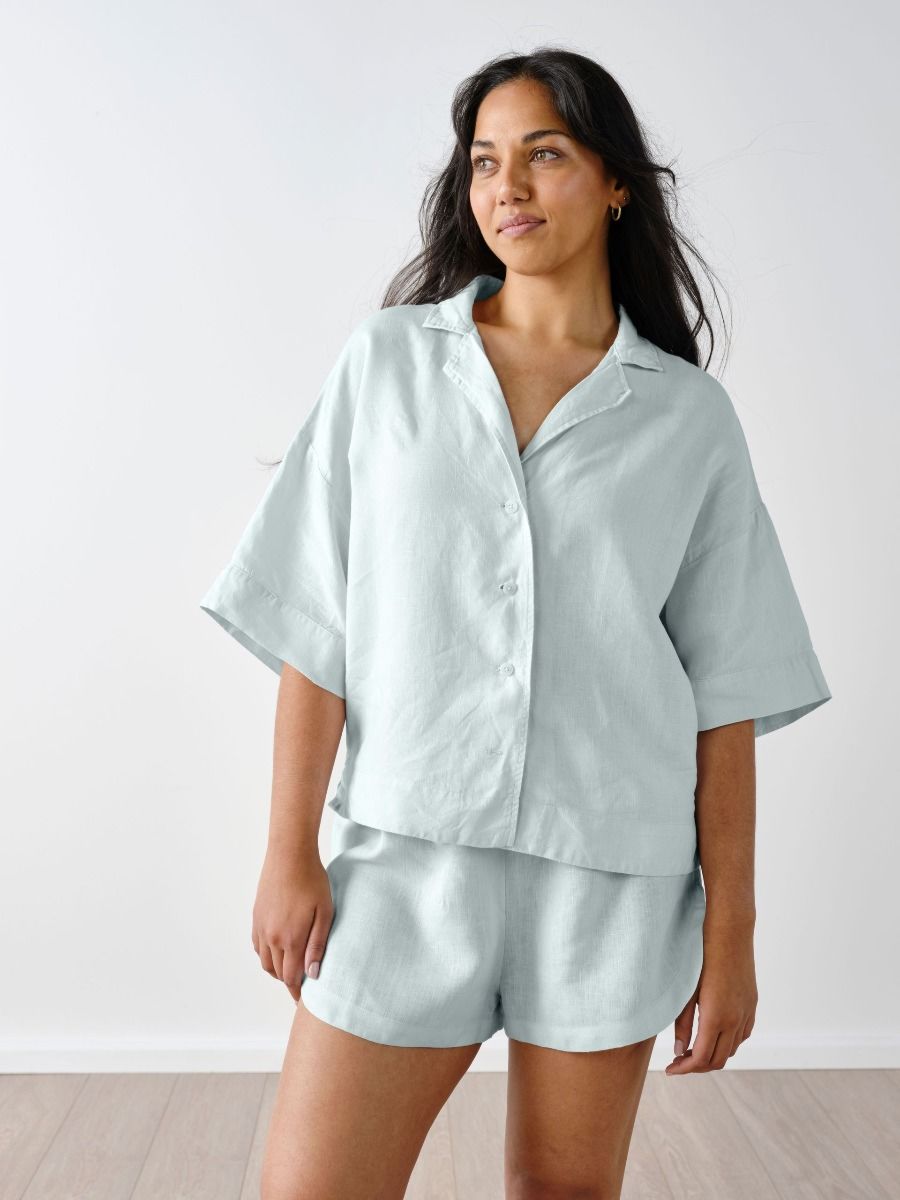 Nimes Sky Linen Wide-Sleeved Shirt