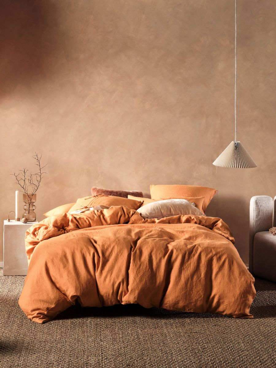 Nimes Terracotta Linen Quilt Cover Set