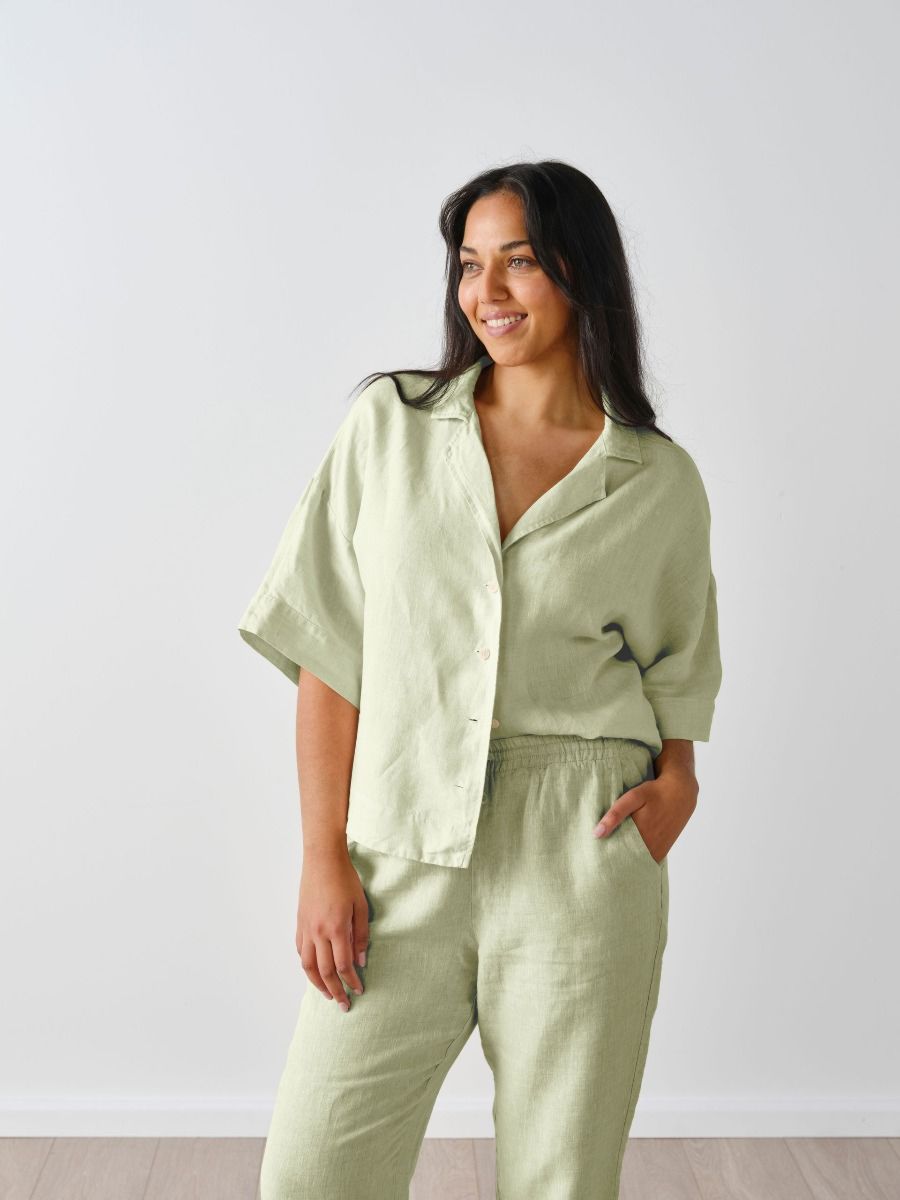 Nimes Wasabi Linen Wide-Sleeved Shirt