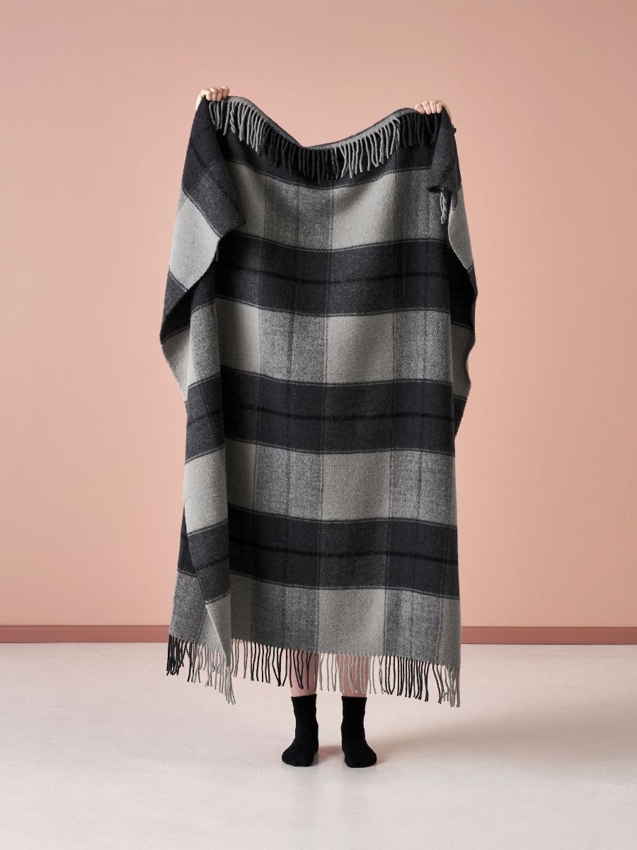 Wool Black-Grey Check Throw