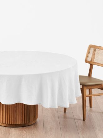 Nimes White Linen Round Tablecloth 