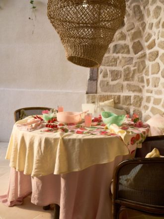Nimes Lemon Linen Round Tablecloth