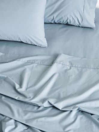 Vienna 300TC Blue Cotton Percale Flat Sheet