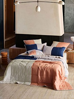 Nimes Patchwork Navy Linen Coverlet
