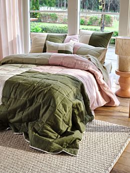 Nimes Patchwork Rose Linen Coverlet