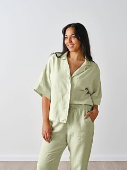 Nimes Wasabi Linen Wide-Sleeved Shirt