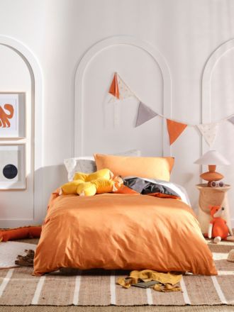 Smiles All Round Charcoal-Apricot Quilt Cover Set