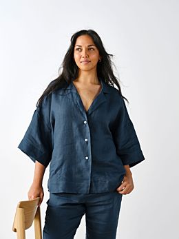 Nimes Navy Linen Wide-Sleeved Shirt